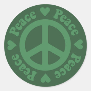 Pegatina Redonda Signo de paz de fondo verde