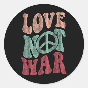 Pegatina Redonda Signo de paz de Love Not War Groovy