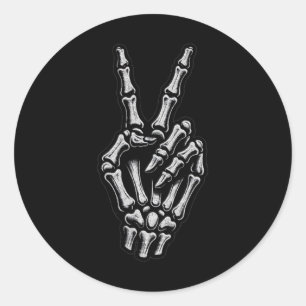 Pegatina Redonda Signo de paz de mano de esqueleto Hueso 1
