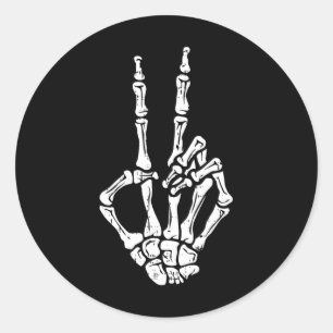 Pegatina Redonda Signo de paz de mano de esqueleto Huesos de disfra