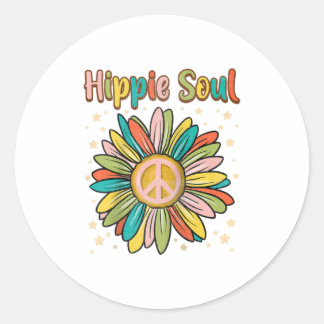 Pegatina Redonda Signo de paz de margarita hippie Soul Cute Daisy