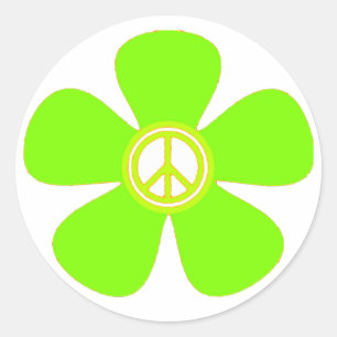 Pegatina Redonda Signo de paz de poder de flor