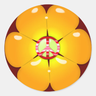 Pegatina Redonda Signo de paz de poder de flor