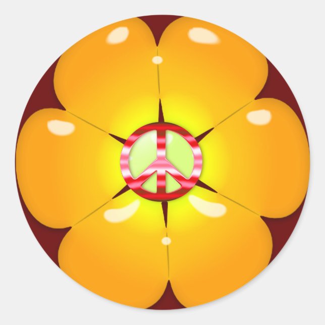 Pegatina Redonda Signo de paz de poder de flor (Anverso)