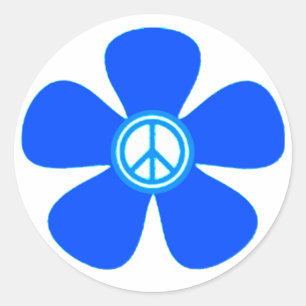 Pegatina Redonda Signo de paz de poder de flor