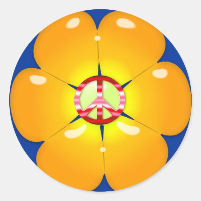 Pegatina Redonda Signo de paz de poder de flor (Anverso)