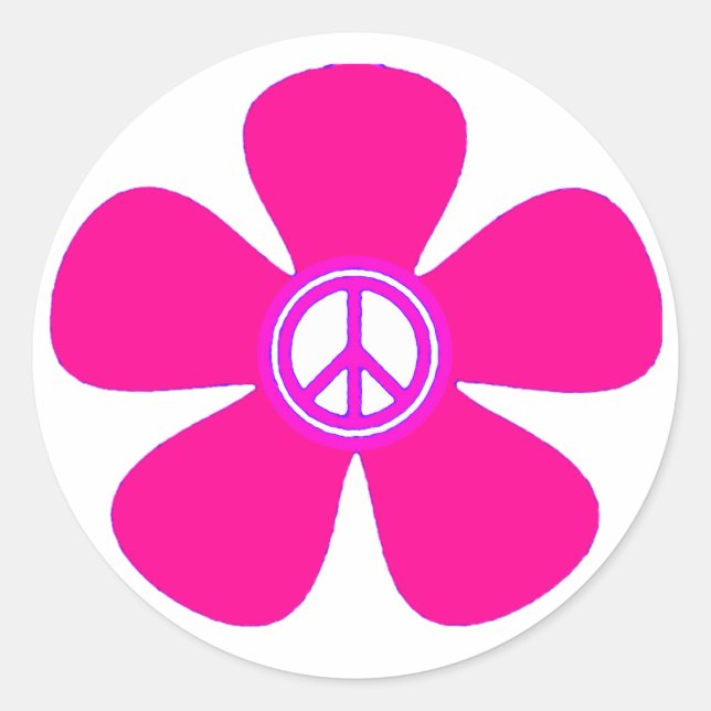 Pegatina Redonda Signo de paz de poder de flor (Anverso)
