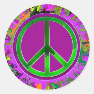 Pegatina Redonda Signo de paz de SUPER Groovy