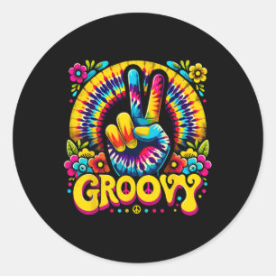 Pegatina Redonda Signo de paz de Tie Dye Groovy Hippie