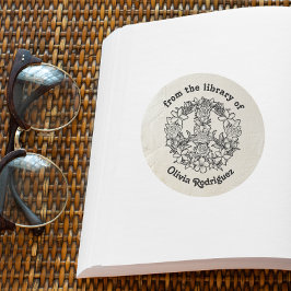 Pegatina Redonda Signo de paz floral retro de la biblioteca de