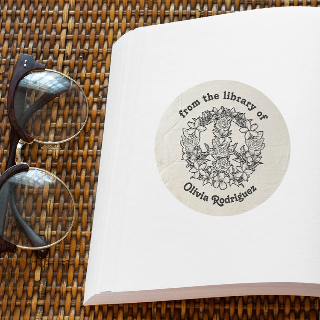 Pegatina Redonda Signo de paz floral retro de la biblioteca de (Subido por el creador)