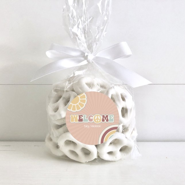 Pegatina Redonda Signo de paz Groovy bienvenida Baby Shower rosado  (Subido por el creador)