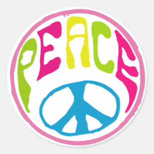 Pegatina Redonda Signo de paz hippie