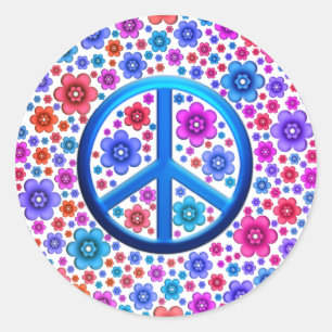 Pegatina Redonda Signo de paz hippie