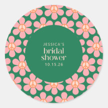 Signo de paz hippie retro flor ducha rosa verde