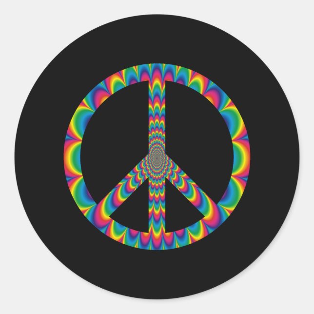 Pegatina Redonda Signo de paz psicodélico (Anverso)