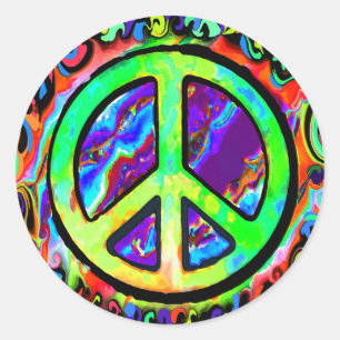 Pegatina Redonda Signo de paz psicodélico