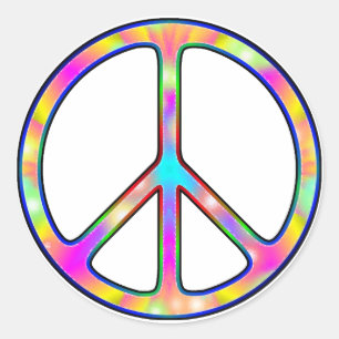 Pegatina Redonda Signo de paz psicodélico completo