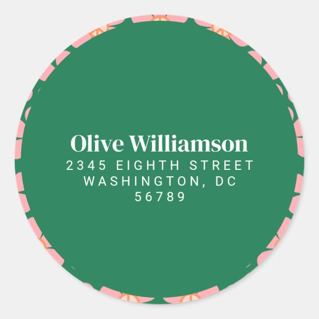 Pegatina Redonda Signo de paz retro Flor verde dirección de retorno (Anverso)