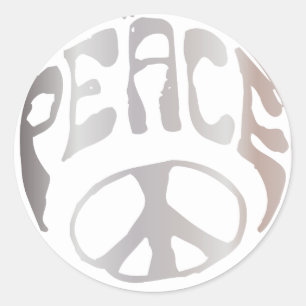 Pegatina Redonda Signo de paz retro metálico-rosado gráfico