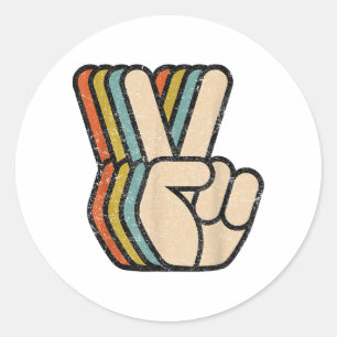 Pegatina Redonda Signo de paz retro V Dedos ventilado años 60 años 