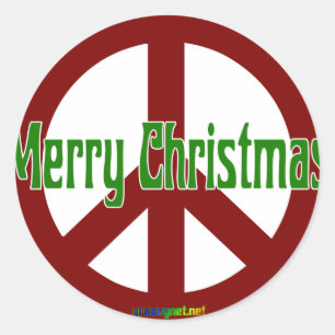 Pegatina Redonda Signo de Paz Roja con Feliz Navidad