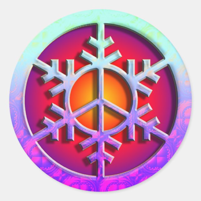 Pegatina Redonda Signo de paz Snowflake (Anverso)