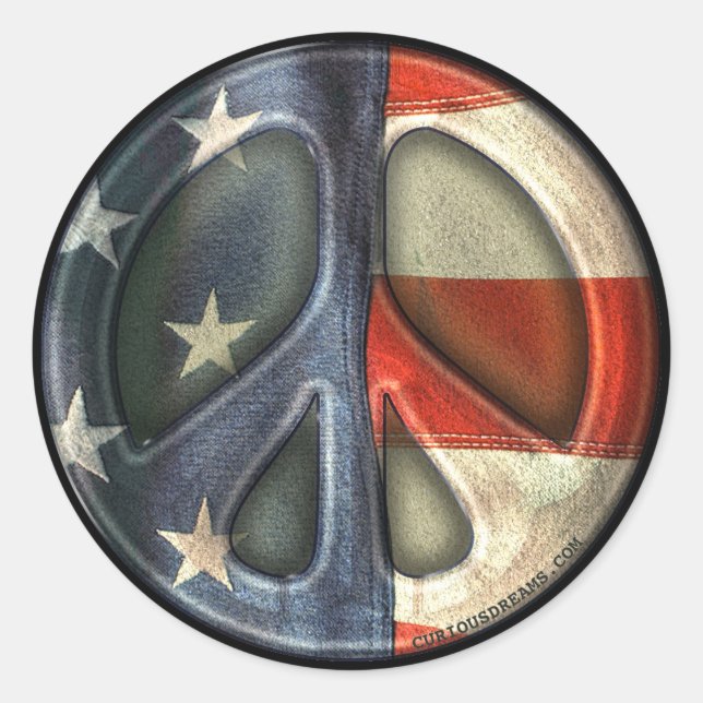 Pegatina Redonda Signo de paz vintage (Anverso)
