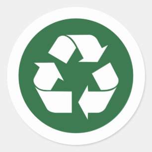 Pegatina Redonda Signo de reciclaje verde