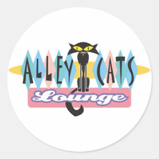 Pegatina Redonda signo de salón de gatos callejeros retro