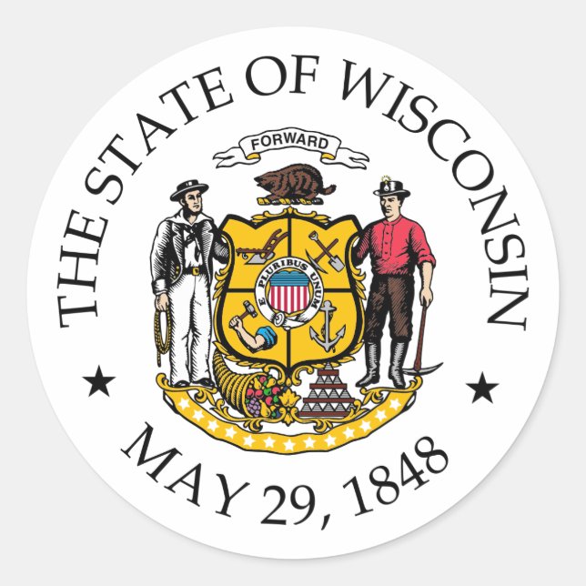 Pegatina Redonda Signo de Wisconsin (Anverso)