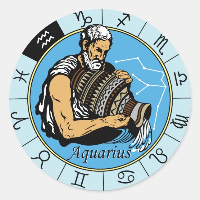 Pegatina Redonda signo de zodiaco astrológico acuario (Anverso)