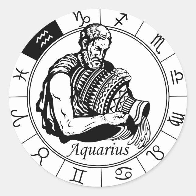 Pegatina Redonda signo de zodiaco astrológico acuario (Anverso)