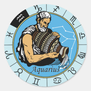 Pegatina Redonda signo de zodiaco astrológico acuario
