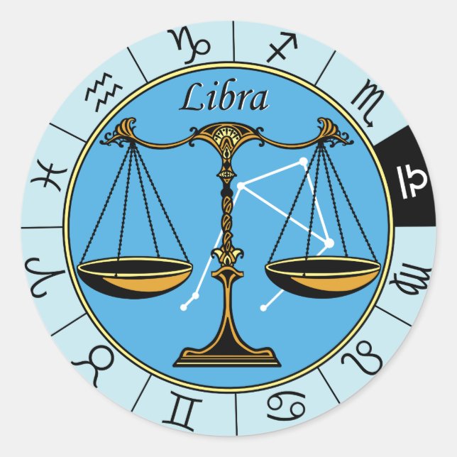 Pegatina Redonda signo de zodiaco astrológico de libra (Anverso)