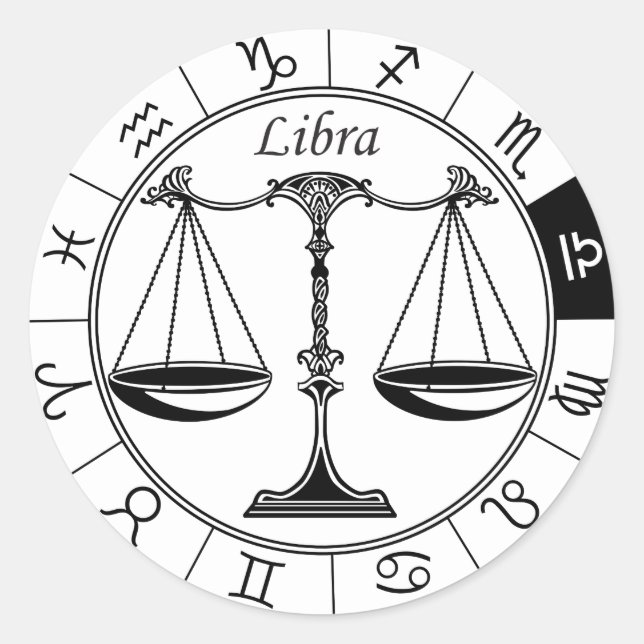 Pegatina Redonda signo de zodiaco astrológico de libra (Anverso)