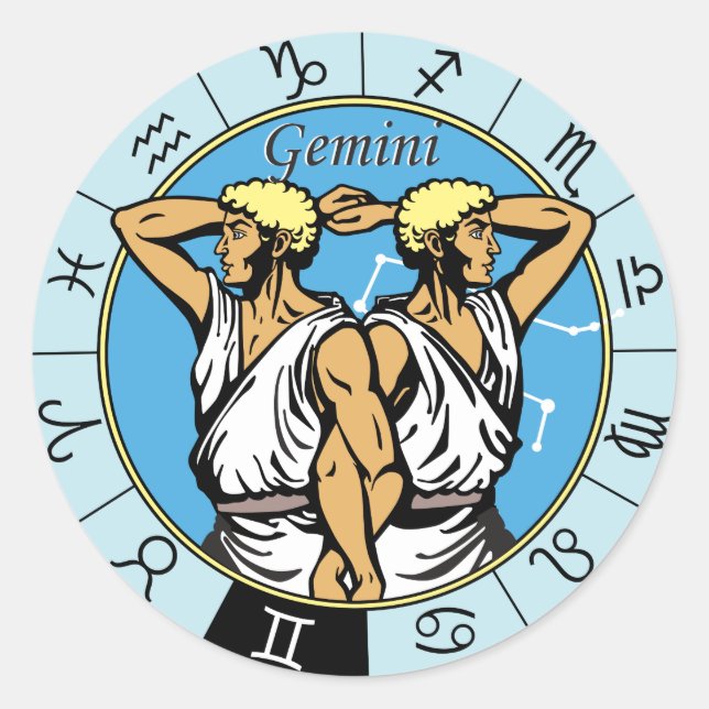 Pegatina Redonda signo de zodiaco astrológico gemini (Anverso)