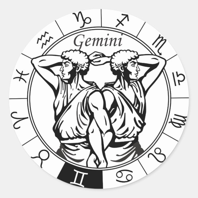 Pegatina Redonda signo de zodiaco astrológico gemini (Anverso)