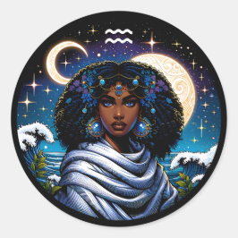 Pegatina Redonda Signo del horóscopo Símbolo de Acuario