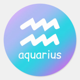 Pegatina Redonda Signo estrella de astrología Aquarius Zodiac Azul 