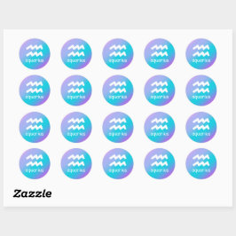 Pegatina Redonda Signo estrella de astrología Aquarius Zodiac Azul
