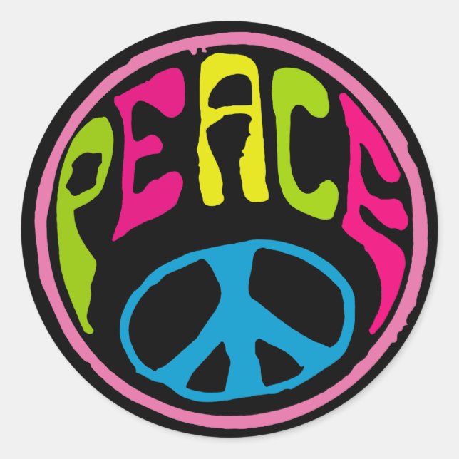 Pegatina Redonda Signo hippie de paz psicodélico (Anverso)
