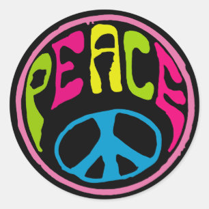 Pegatina Redonda Signo hippie de paz psicodélico