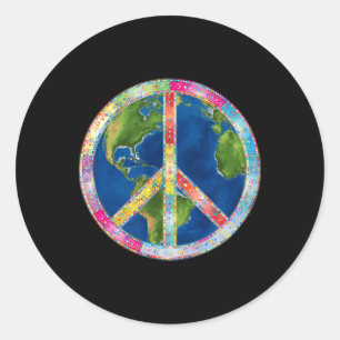 Pegatina Redonda Signo Retro Hippie Libertad Paz 60s 70s Sin Preocu