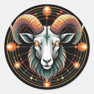 Pegatina Redonda ♈ Signo zodiacal Aries Símbolo de astrología en ne