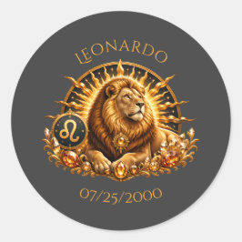 Pegatina Redonda Signo zodiacal Leo gris dorado personalizado