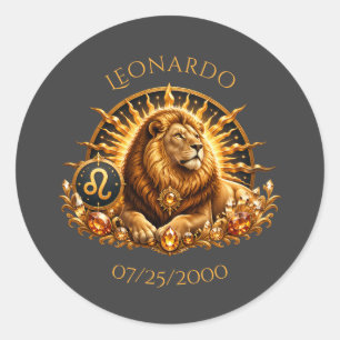 Pegatina Redonda Signo zodiacal Leo gris dorado personalizado