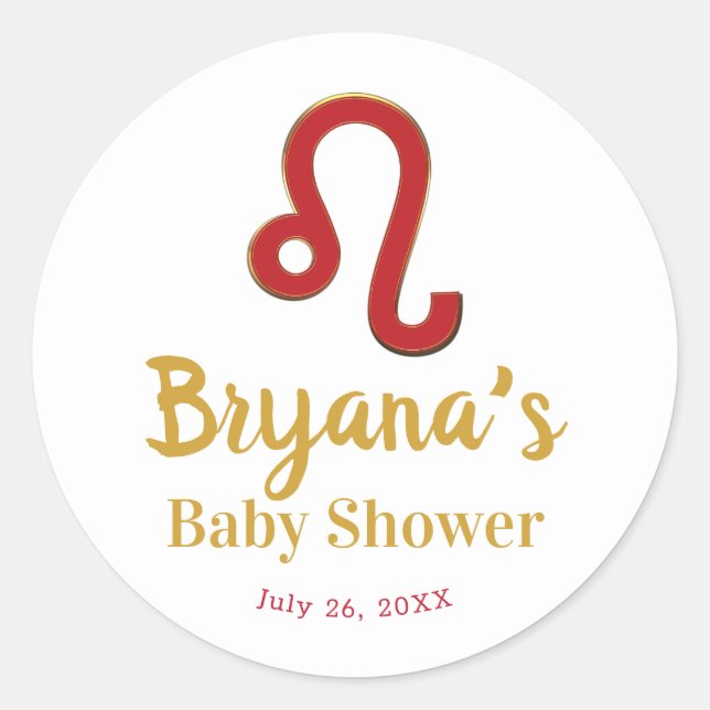 Pegatina Redonda Signo zodiacal LEO Julio Agosto Astrología Baby Sh (Anverso)