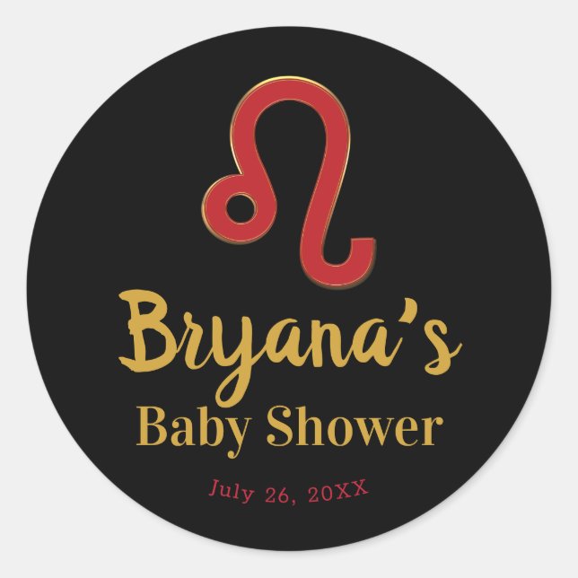 Pegatina Redonda Signo zodiacal LEO julio agosto Baby Shower astrol (Anverso)