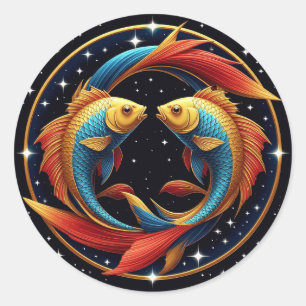 Pegatina Redonda Signo zodiacal Piscis Don espiritual, Místico